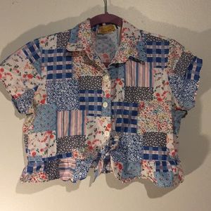Vintage patchwork crop with tie front